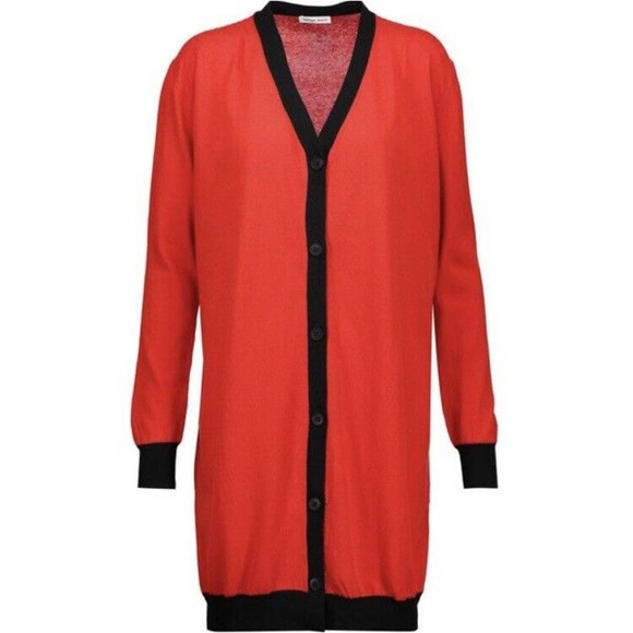 Tomas Maier Cotton Red Black Short Back Long Front Asymmetrical Cardigan‎ Sz 4 - Picture 1 of 7